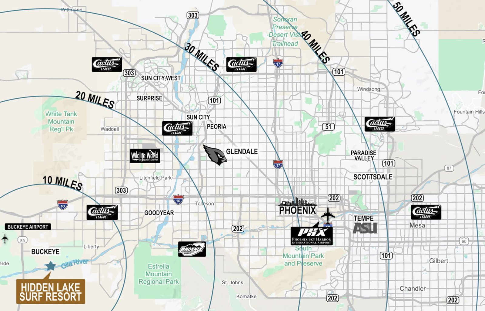 Drive-time map from Buckeye to Phoenix